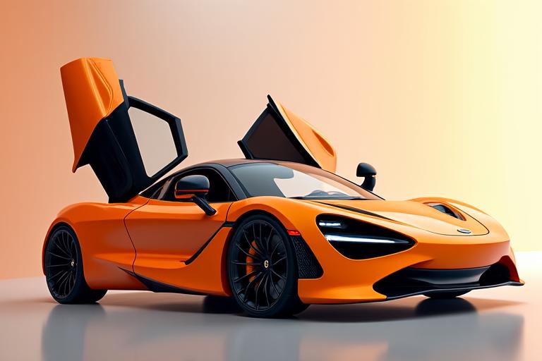 An orange McLaren 720S with its iconic dihedral doors open.